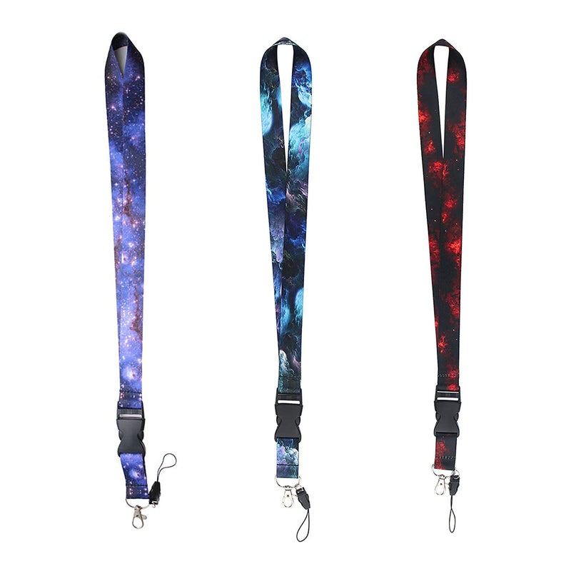 DMLSKY 3 Pcs Lanyards for Keys Neck Strap Keychain for Women Men Kids Lanyard for ID Badges Teen Girls Galaxy ID Lanyard  Blue Purple Red - Image 3